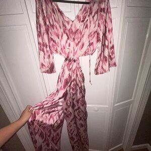 Zara Pink and White Patterned Jumpsuit